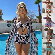 3pcs Pring Bikini With Long Sleeve Cardigan Fashion Summer Beach Swimsuit Women - Glow Goddess Cosmetics