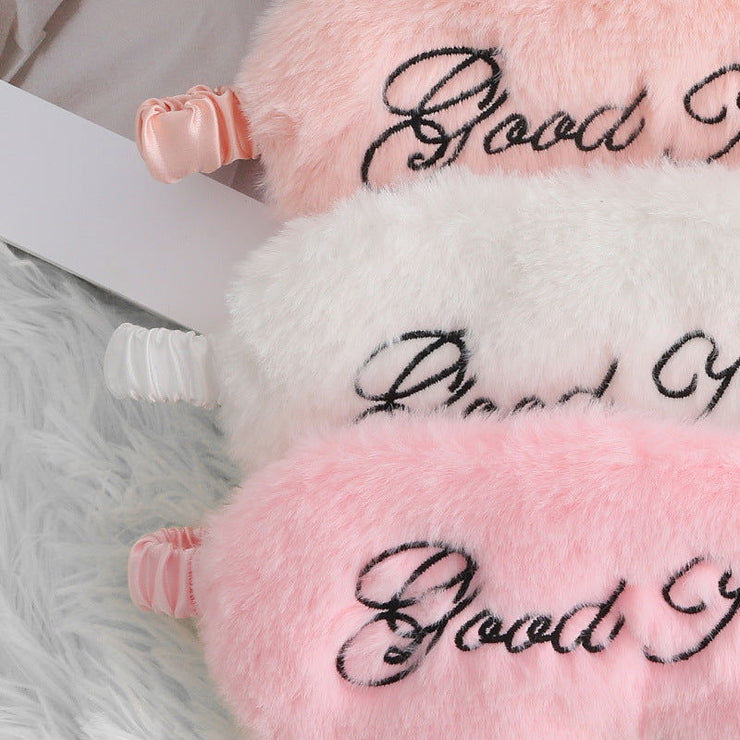 Cute Plush Embroidery Letters Sleeping Eye Mask Shading - Glow Goddess Cosmetics