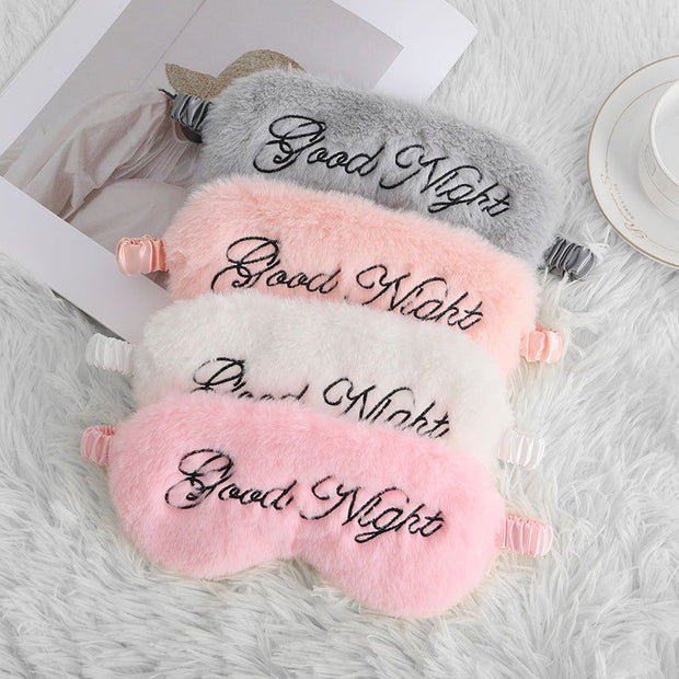 Cute Plush Embroidery Letters Sleeping Eye Mask Shading - Glow Goddess Cosmetics