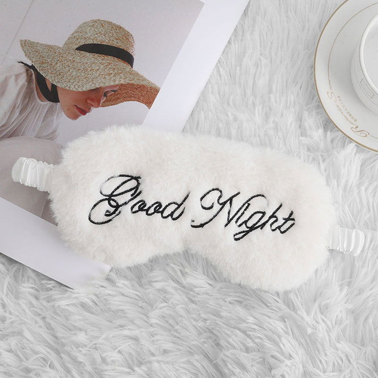 Cute Plush Embroidery Letters Sleeping Eye Mask Shading - Glow Goddess Cosmetics