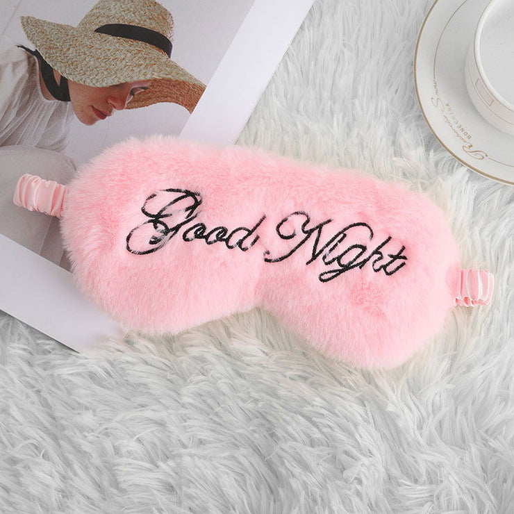 Cute Plush Embroidery Letters Sleeping Eye Mask Shading - Glow Goddess Cosmetics