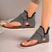 Denim Thong Sandals With Rear Zipper Summer Retro Beach Flat Shoes For Women - Glow Goddess Cosmetics