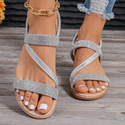 Fashion Rhinestone Wedge Sandals Bohemian Ethnic Style Open Toe Summer Vacation Roman Shoes For Women - Glow Goddess Cosmetics