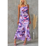 Flowers Print One-shoulder Dress Summer INS Casual Suspender Long Dresses Womens Clothing - Glow Goddess Cosmetics