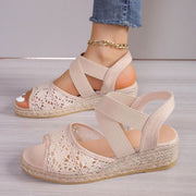 Lace Hollow Sandals Summer Fashion Hemp Wedges Shoes Women - Glow Goddess Cosmetics