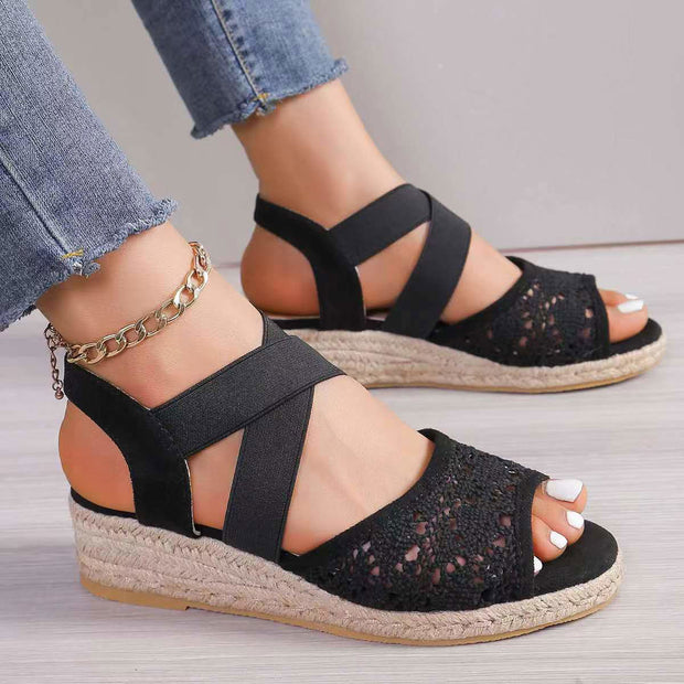 Lace Hollow Sandals Summer Fashion Hemp Wedges Shoes Women - Glow Goddess Cosmetics