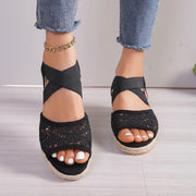 Lace Hollow Sandals Summer Fashion Hemp Wedges Shoes Women - Glow Goddess Cosmetics