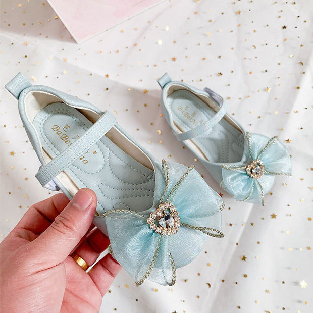 Spring New Girls' Single Shoes Cute Bow Rhinestone Soft Sole Flat Shoes - Glow Goddess Cosmetics