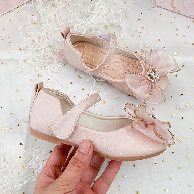 Spring New Girls' Single Shoes Cute Bow Rhinestone Soft Sole Flat Shoes - Glow Goddess Cosmetics