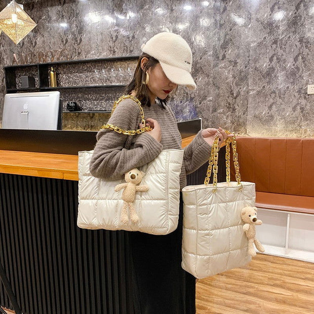 Thick Chain Tote Bags for Women Leather Big Shoulder Bag Ladies Large Capacity Shopper Purse Luxury Handbag - Glow Goddess Cosmetics