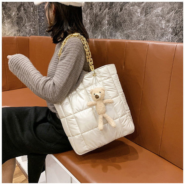 Thick Chain Tote Bags for Women Leather Big Shoulder Bag Ladies Large Capacity Shopper Purse Luxury Handbag - Glow Goddess Cosmetics